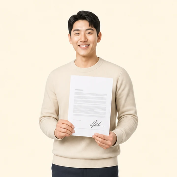 아르카나 신차 장기렌트 서면 견적서를 들고 있는 고객